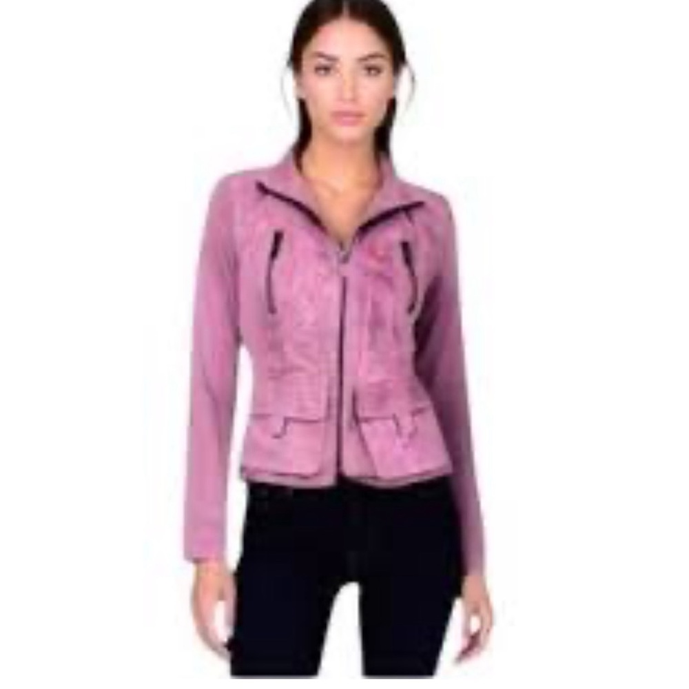Ideology Women's Mauve Suede Utility Jacket  NWT Size Large Moto